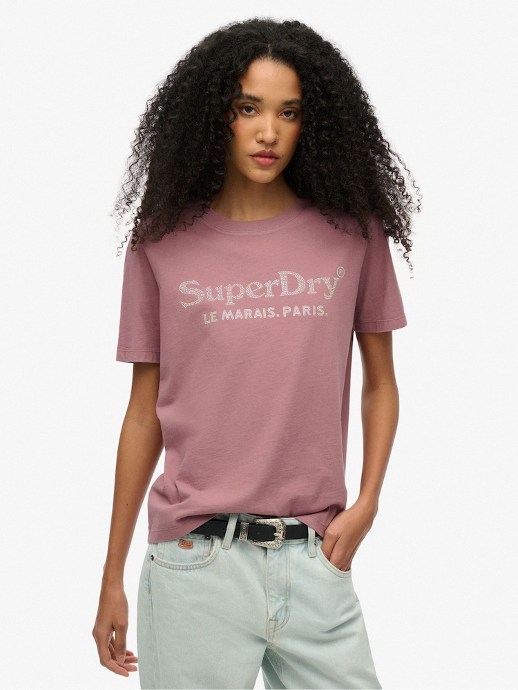 Superdry Purple Relaxed Venue Metallic T-Shirt - Image 2 of 6