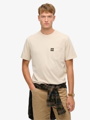Superdry Nude Contrast Stitch Pocket T-Shirt - Image 1 of 4
