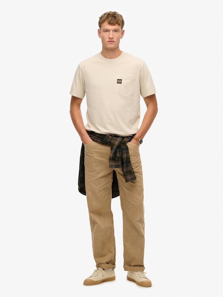 Superdry Nude Contrast Stitch Pocket T-Shirt - Image 3 of 4