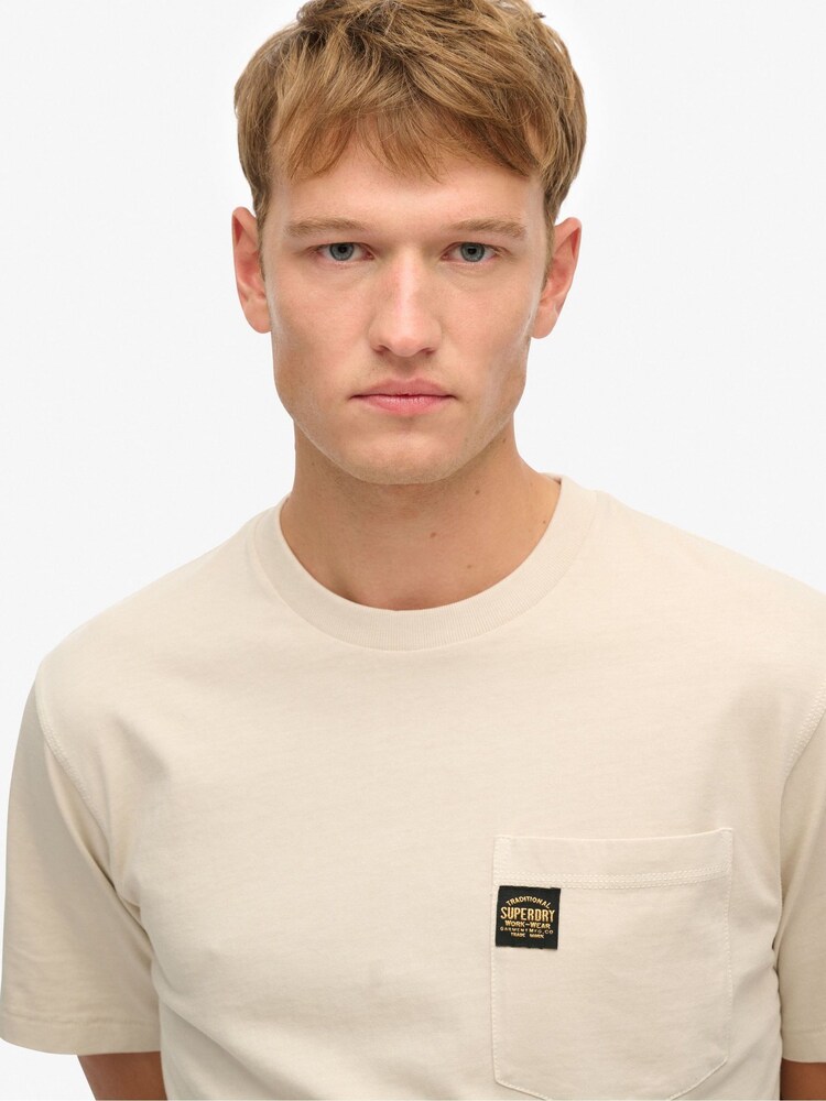 Superdry Nude Contrast Stitch Pocket T-Shirt - Image 4 of 4