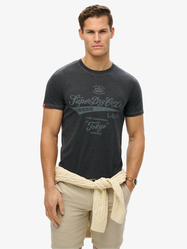 Superdry Grey Relaxed Workwear Washed T-Shirt - Image 1 of 5