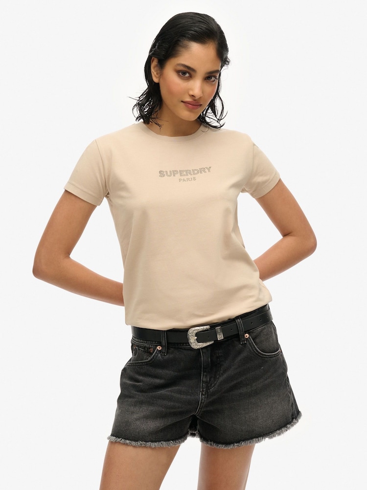 Superdry Nude Sport Luxe Fitted T-Shirt - Image 1 of 6