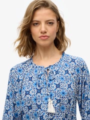 Superdry Blue Printed Long Sleeve Midi Dress - Image 2 of 6