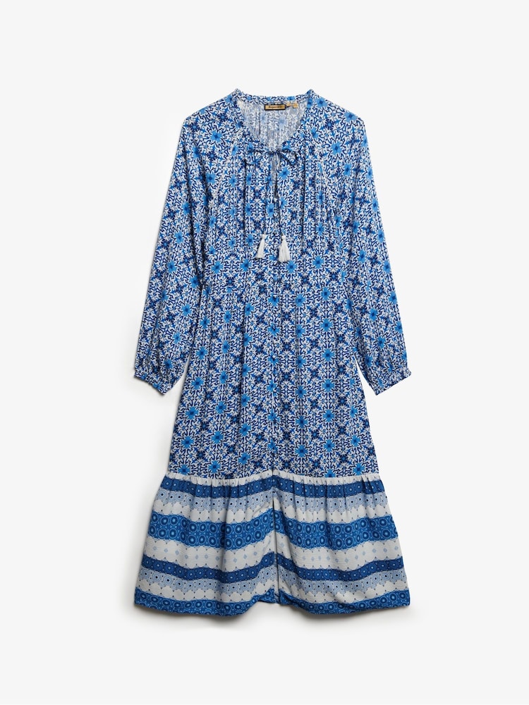 Superdry Blue Printed Long Sleeve Midi Dress - Image 5 of 6