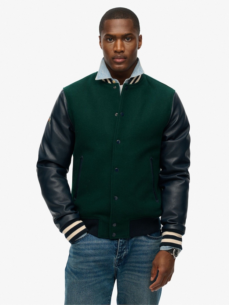 Superdry Green College Bomber Jacket - Image 2 of 5 Superdry Green College Bomber Jacket - Image 2 of 5