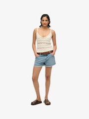 Superdry Blue Mid Rise Denim Hot Shorts - Image 1 of 7