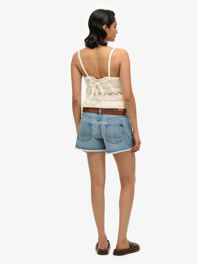 Superdry Blue Mid Rise Denim Hot Shorts - Image 2 of 7