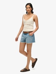 Superdry Blue Mid Rise Denim Hot Shorts - Image 4 of 7