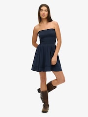 Superdry Blue Smocked Bandeau Mini Dress - Image 1 of 1