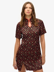 Superdry Black Mandarin Jacquard Mini Dress - Image 3 of 7
