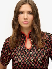 Superdry Black Mandarin Jacquard Mini Dress - Image 5 of 7