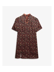 Superdry Black Mandarin Jacquard Mini Dress - Image 6 of 7