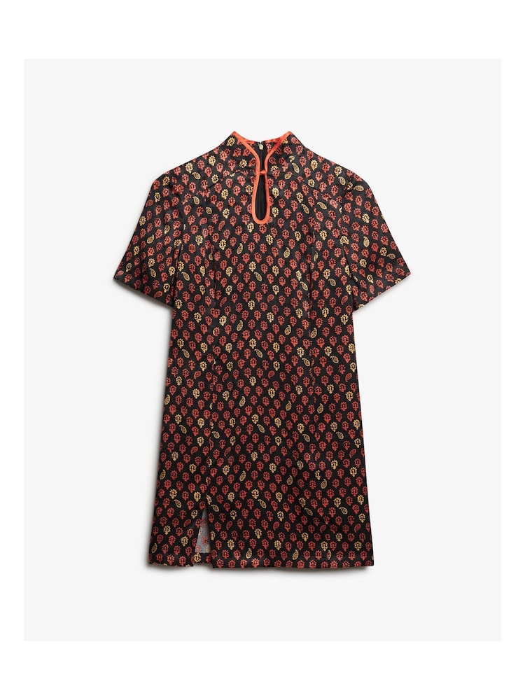 Superdry Black Mandarin Jacquard Mini Dress - Image 1 of 1