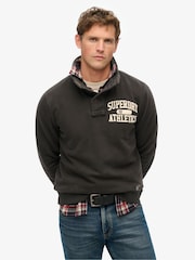 Superdry Black Vintage Athletic Henley Sweatshirt - Image 1 of 6