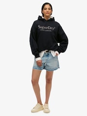 Superdry Black Relaxed Venue Metallic Hoodie - Image 1 of 6