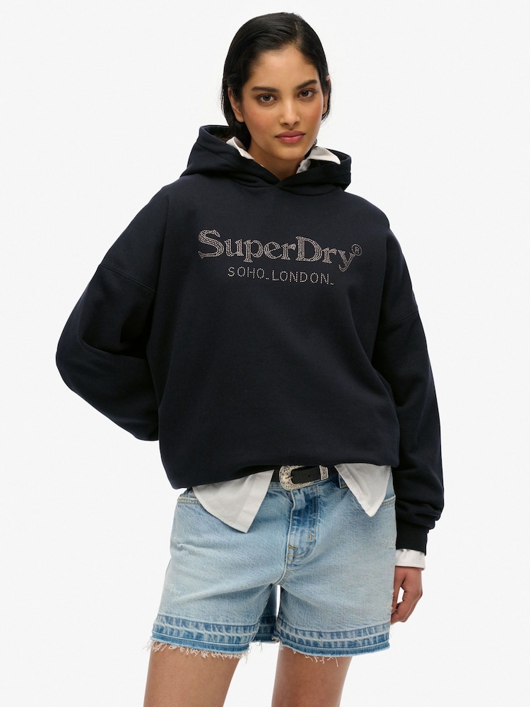 Superdry Black Relaxed Venue Metallic Hoodie - Image 2 of 6