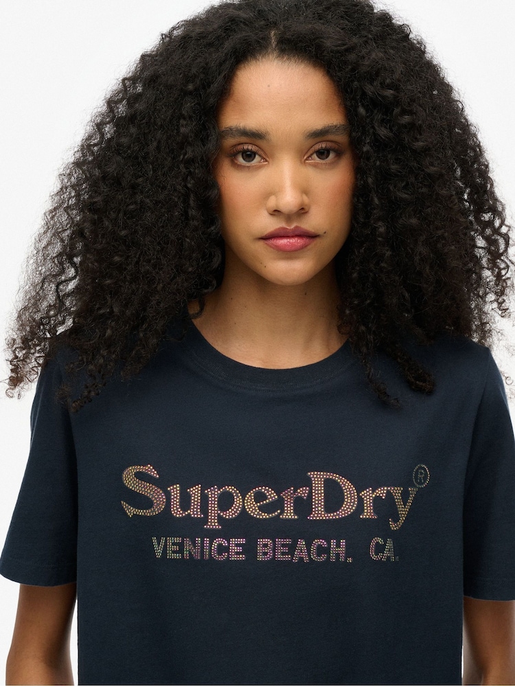 Superdry Blue Venue Metallic Relaxed T-Shirt - Image 2 of 6