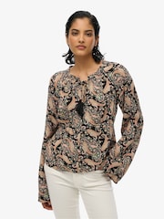 Superdry Black Printed Long Sleeve Blouse - Image 1 of 6