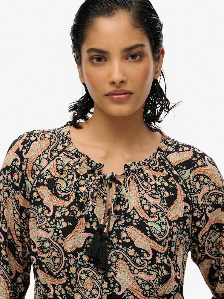 Superdry Black Printed Long Sleeve Blouse - Image 3 of 6