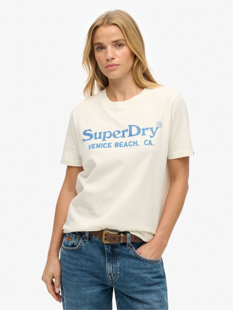 Superdry White Venue Metallic Relaxed T-Shirt - Image 2 of 4 Superdry White Venue Metallic Relaxed T-Shirt - Image 2 of 4