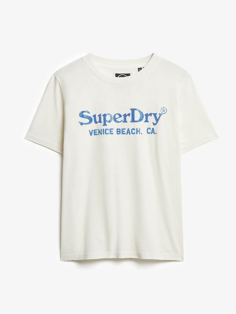 Superdry White Venue Metallic Relaxed T-Shirt - Image 4 of 4