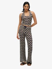 Superdry Blue Zigzag Knit Wide Trousers - Image 1 of 7