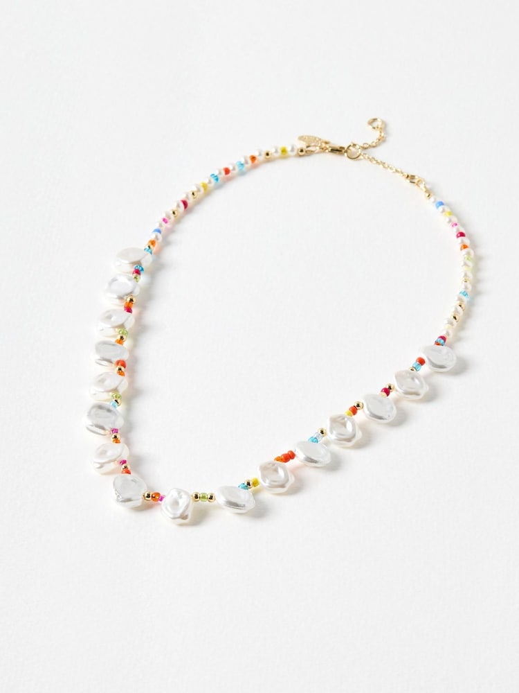 Oliver Bonas White Dakota Faux Pearl Beaded Necklace - Image 1 of 4