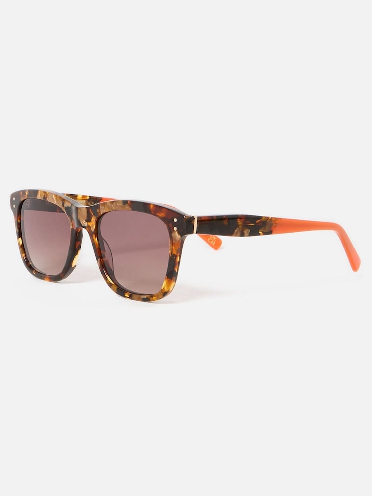 Oliver Bonas Orange Amber Faux Tortoiseshell Square Acetate Sunglasses - Image 2 of 4