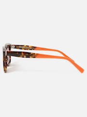 Oliver Bonas Orange Amber Faux Tortoiseshell Square Acetate Sunglasses - Image 3 of 4