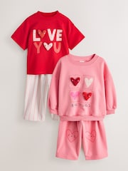 Pink Hearts Top & Trousers Set 2 Pack (3mths-7yrs) - Image 1 of 6