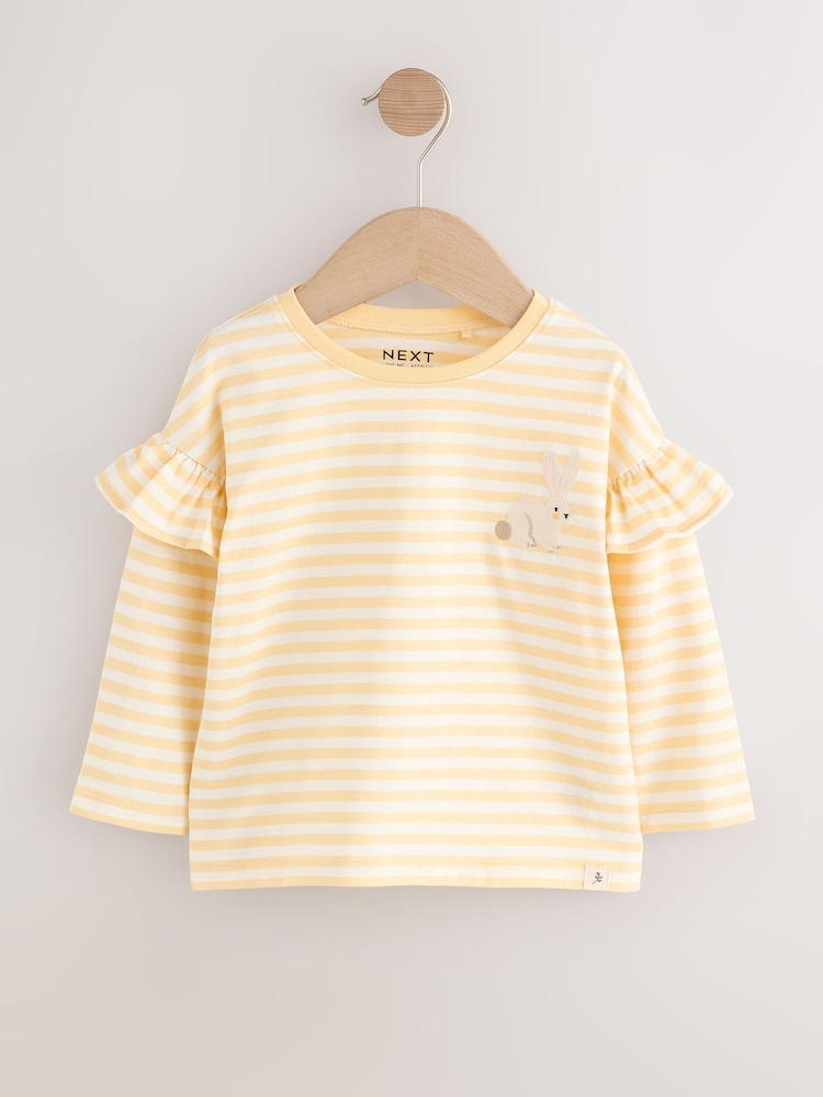 Neutral/Blue Frill Detail Long Sleeve Tops 4 Pack (3mths-7yrs) - Image 2 of 11