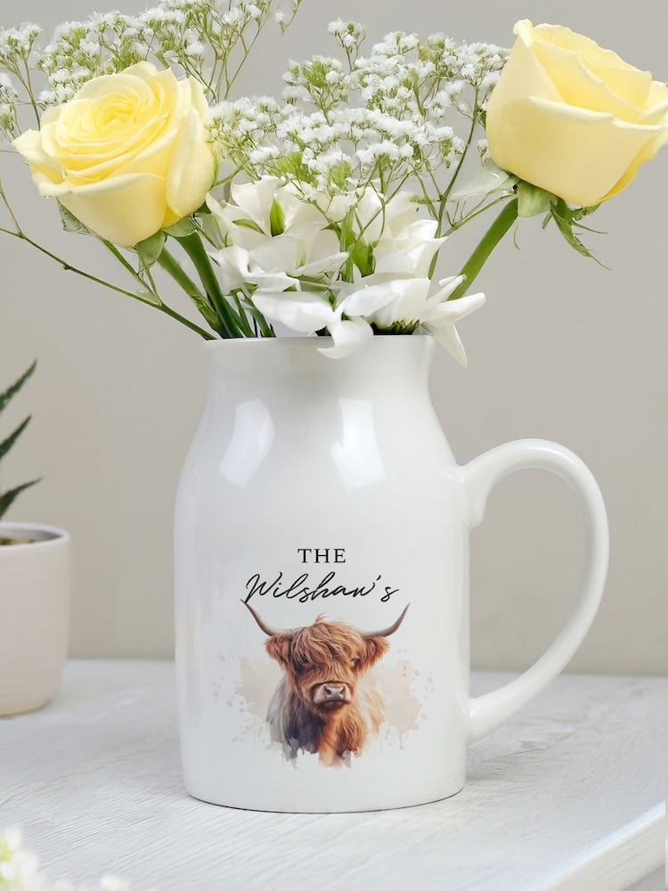 Personalised Highland Cow Flower Jug Vase by PMC - Image 1 of 3