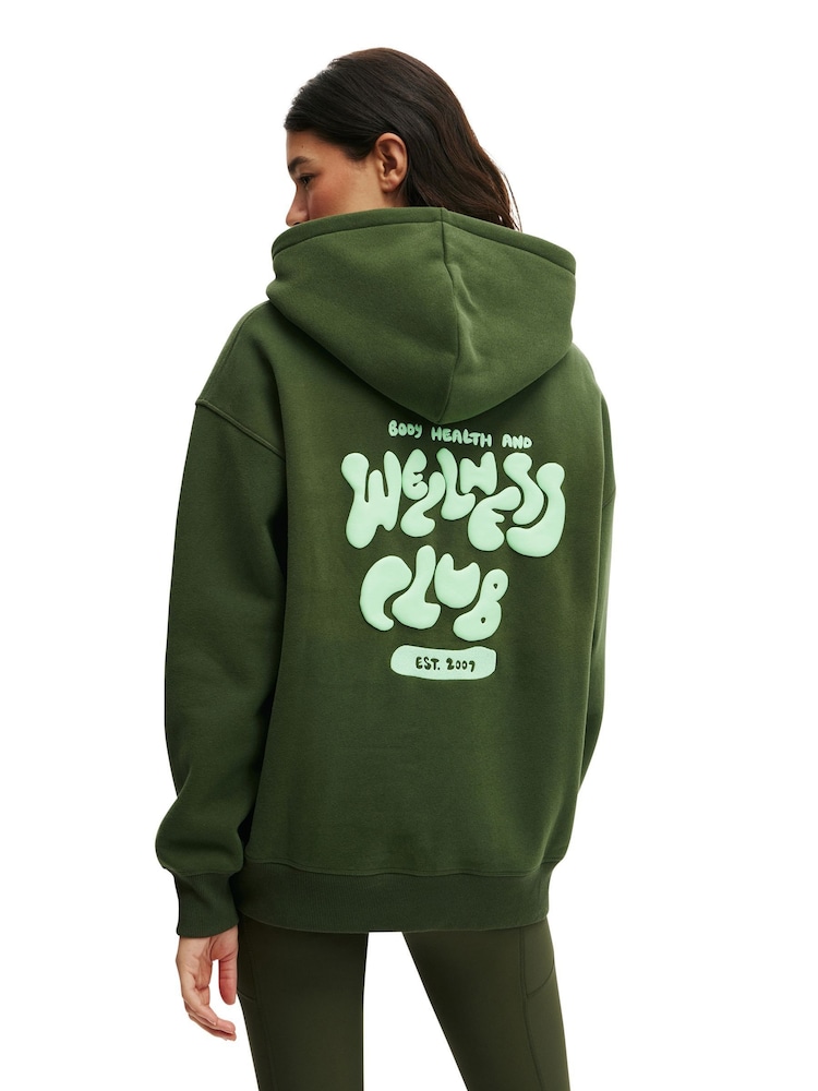 Cotton On Green Plush Premium Graphic Print Hoodie - Image 2 of 4