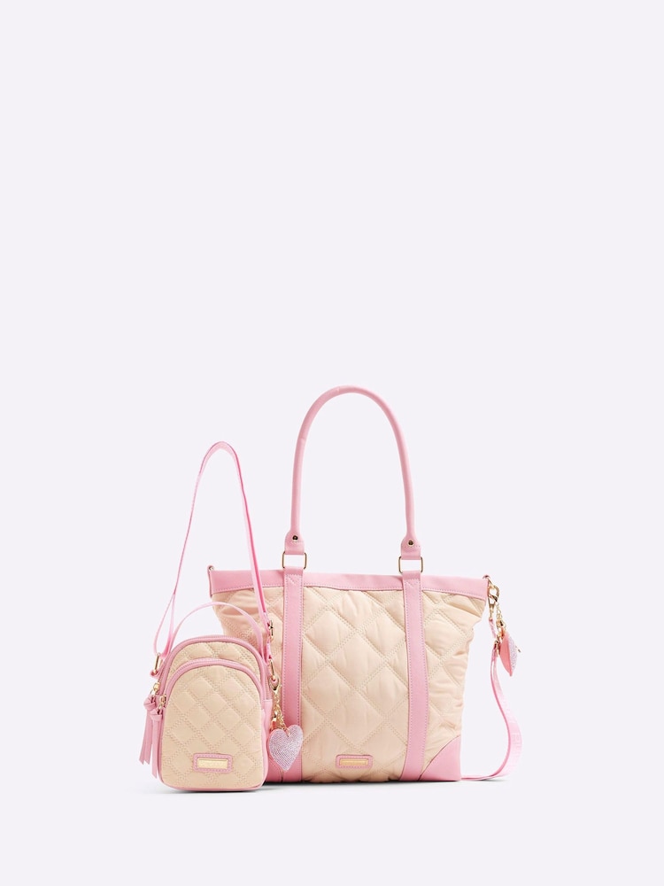 River Island Cream Girls Quilted Nylon Airport Bundle Bag - Image 1 of 5