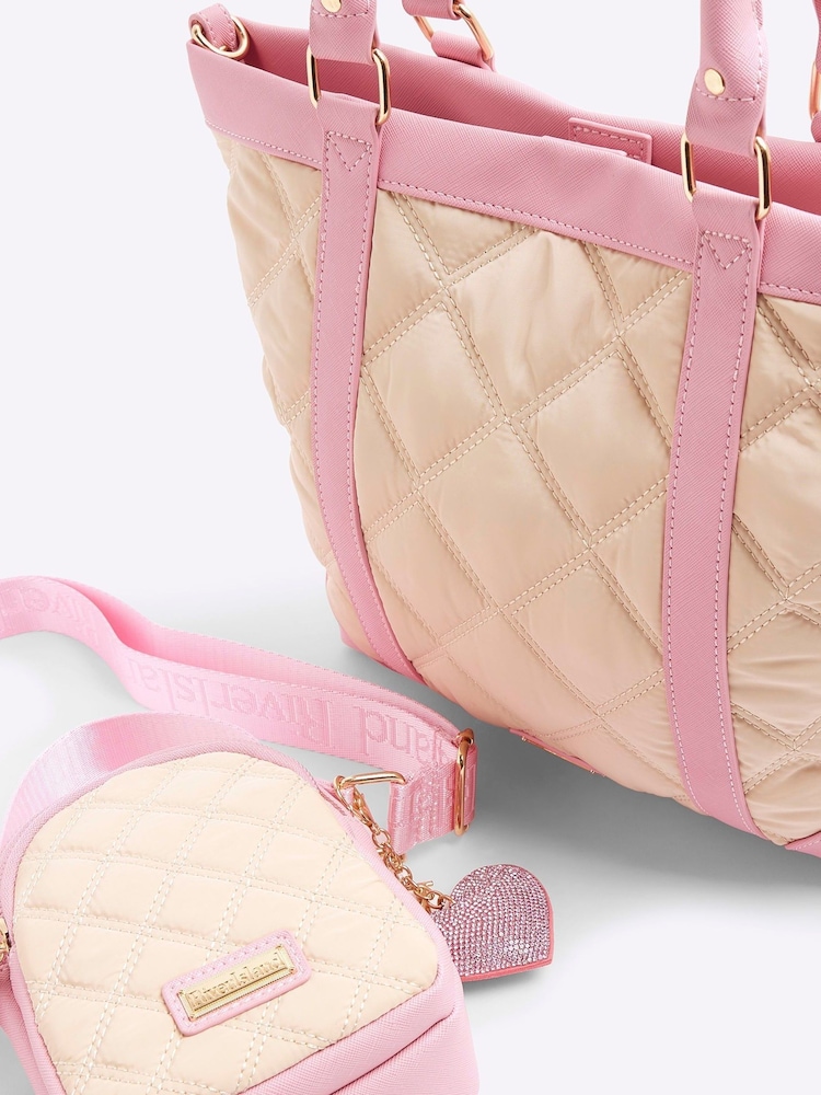 River Island Cream Girls Quilted Nylon Airport Bundle Bag - Image 2 of 5