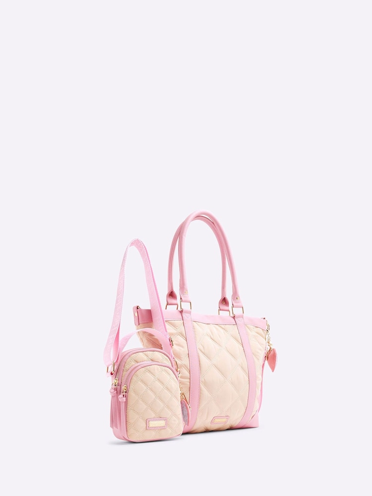 River Island Cream Girls Quilted Nylon Airport Bundle Bag - Image 5 of 5