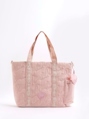 River Island Pink Girls Nylon Script Shopper Bag - Image 1 of 5