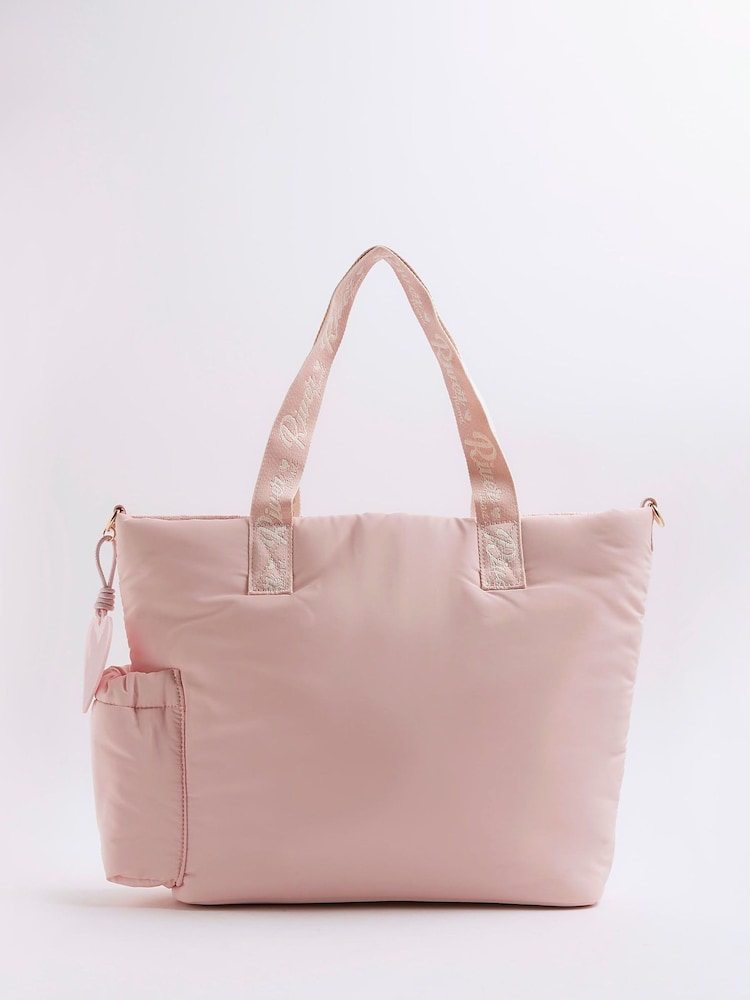 River Island Pink Girls Nylon Script Shopper Bag - Image 2 of 5 River Island Pink Girls Nylon Script Shopper Bag - Image 2 of 5