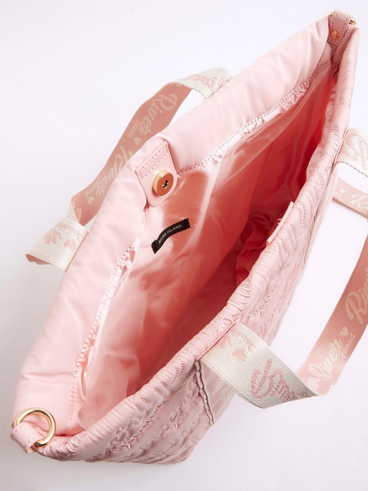River Island Pink Girls Nylon Script Shopper Bag - Image 5 of 5 River Island Pink Girls Nylon Script Shopper Bag - Image 5 of 5
