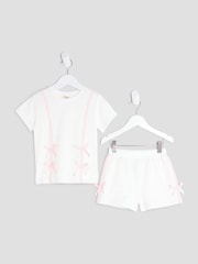 River Island Cream Girls Bow Shorts Set - Image 1 of 3