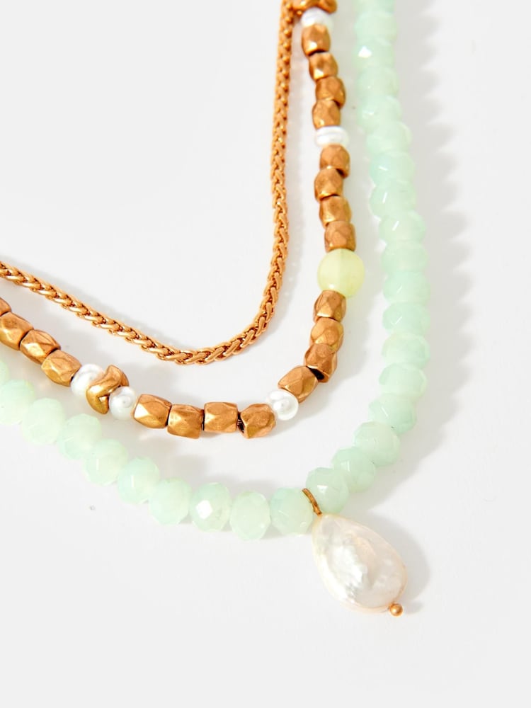 Mint Velvet Green Beaded Layered Necklace - Image 2 of 3