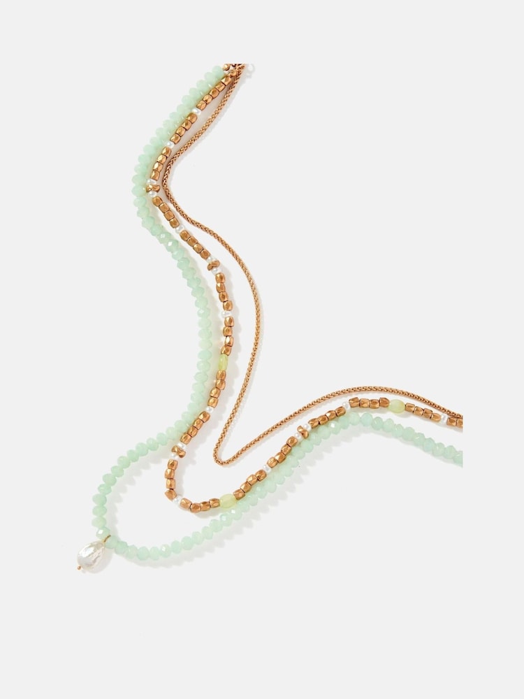 Mint Velvet Green Beaded Layered Necklace - Image 3 of 3