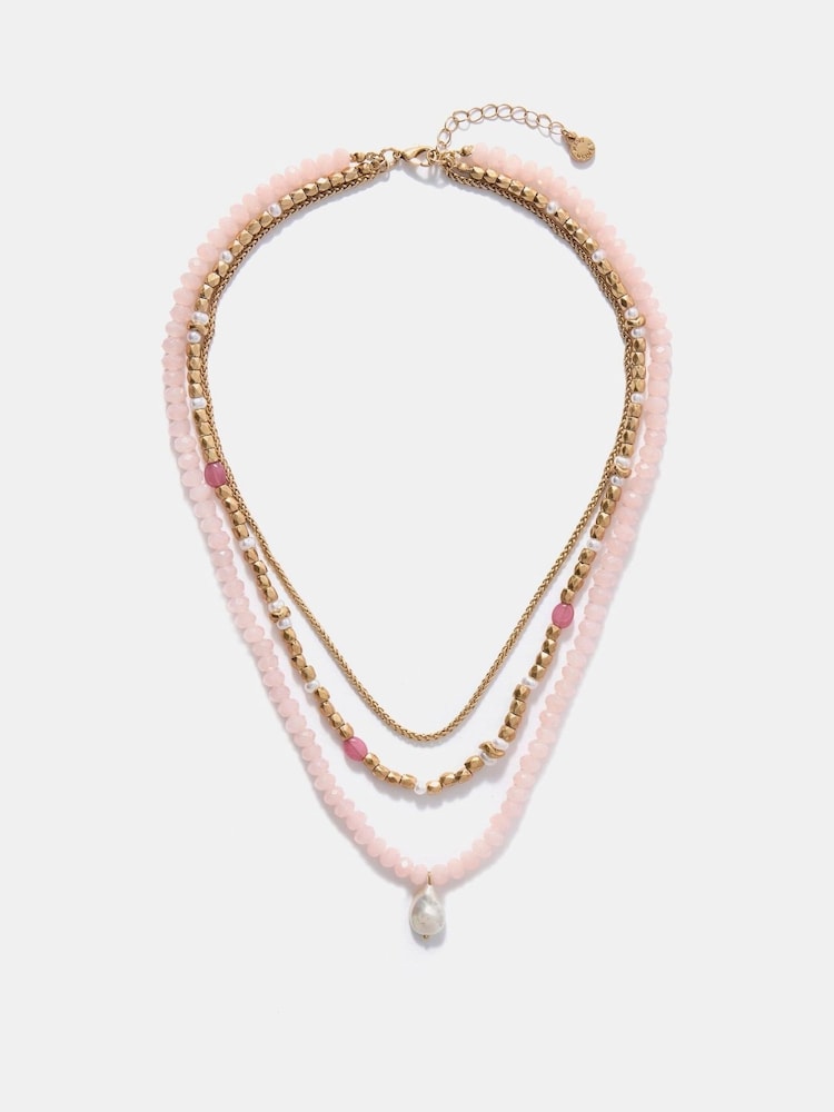 Mint Velvet Pink Beaded Layered Necklace - Image 1 of 3