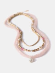Mint Velvet Pink Beaded Layered Necklace - Image 3 of 3