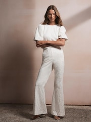 Mint Velvet Cream Lace Sequinned Flare Trousers - Image 3 of 6