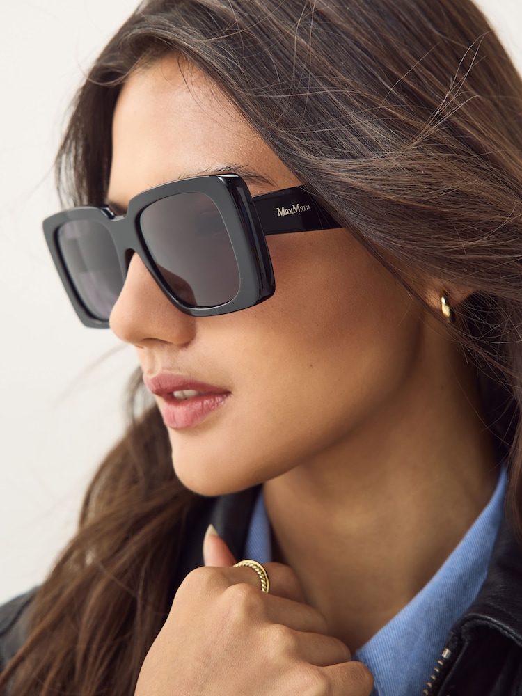 Max Mara Square Shiny Black Sunglasses - Image 12 of 12 Max Mara Square Shiny Black Sunglasses - Image 12 of 12
