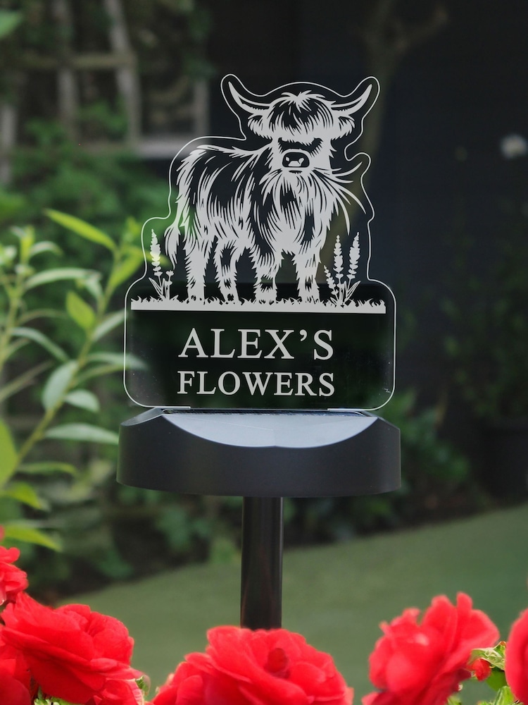 Personalised Highland Cow Garden Solar Light by PMC - Image 1 of 3