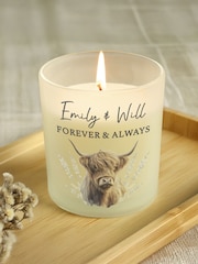 Personalised Highland Cow Frosted Glass Candle by PMC - Image 1 of 3