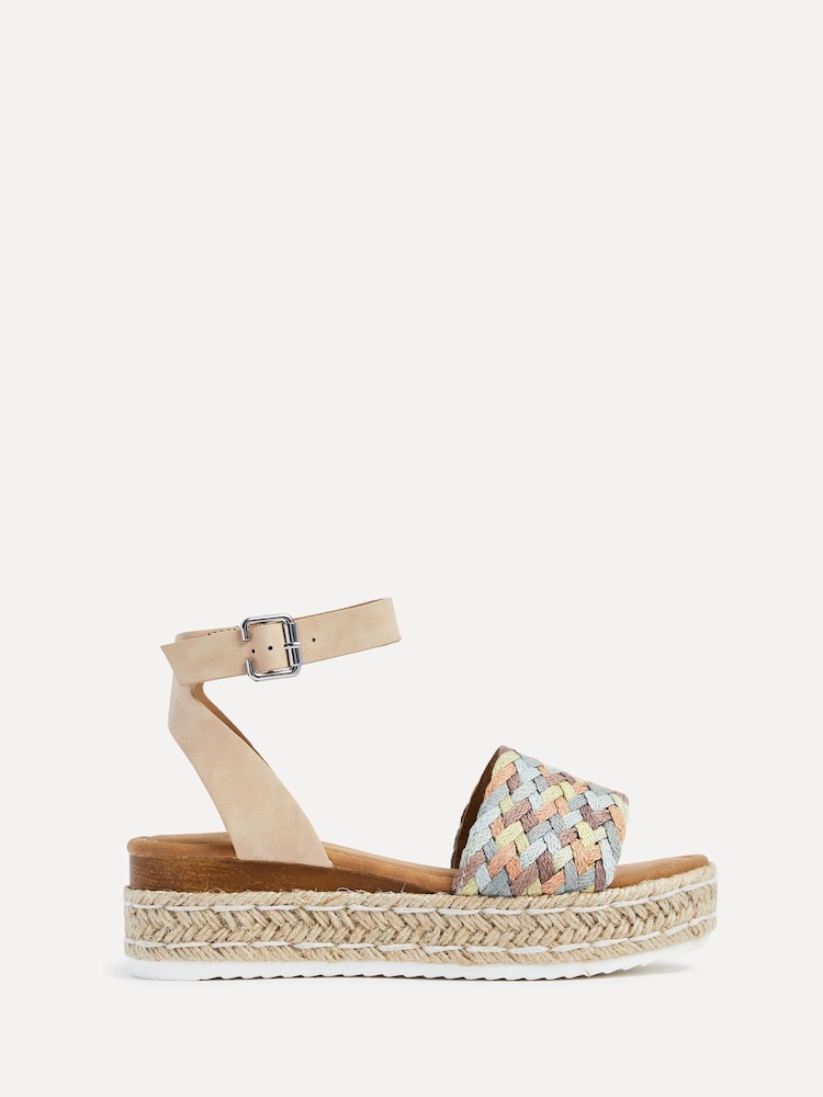 Linzi Nude Raya Flatform Sandals With Multi Coloured Plaited Front Strap - Image 2 of 5