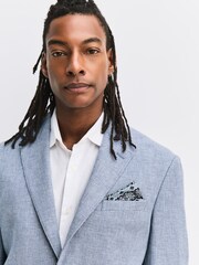 Chambray Blue Regular Fit Textured Linen Blend Blazer - Image 1 of 11